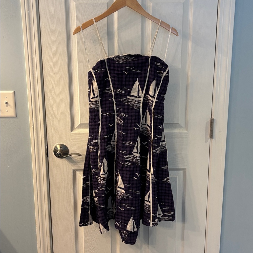NWT Anthropologie Celadine Scallop Piped Mini Dress in Blue Motif, size XL - Picture 5 of 13